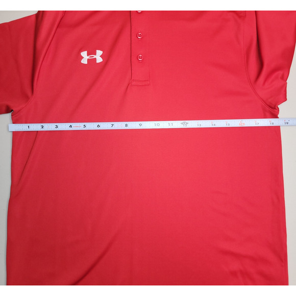 Under Armour Polo Shirt Loose Red Short Sleeve Heatgear 3 button Mens Small New - Picture 8 of 11